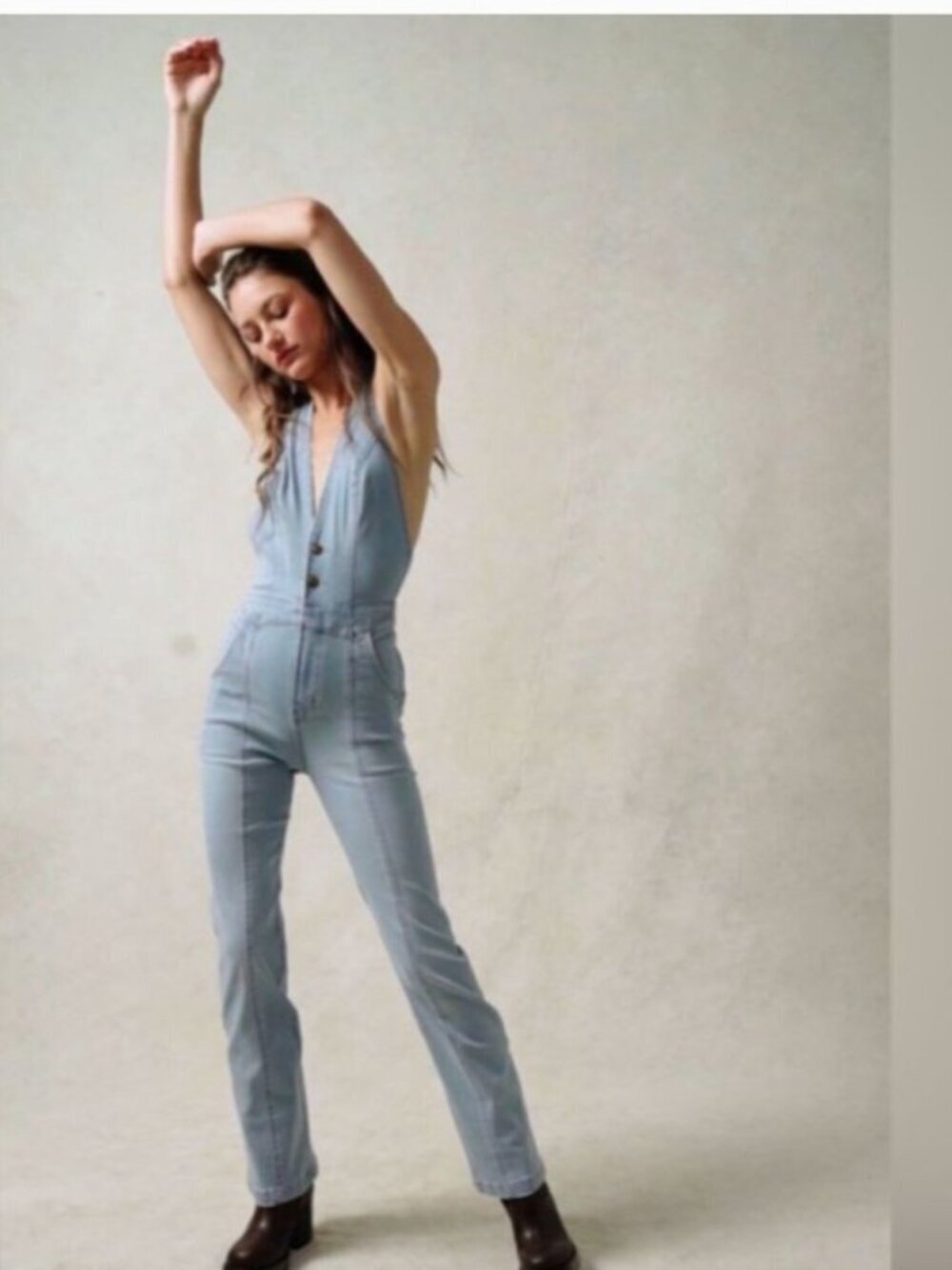 We The Free Cruz Denim Halter Jumpsuit size 27 Western Boho